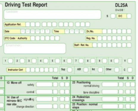 The updated DL25 Examiners marking form